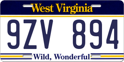 WV license plate 9ZV894