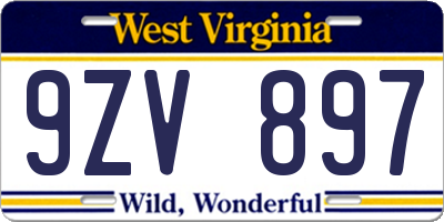 WV license plate 9ZV897