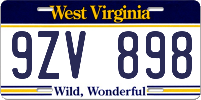 WV license plate 9ZV898