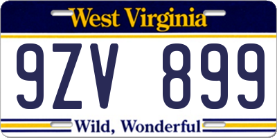WV license plate 9ZV899