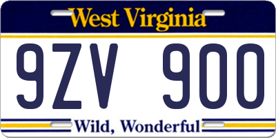 WV license plate 9ZV900