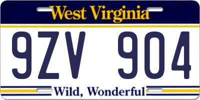 WV license plate 9ZV904