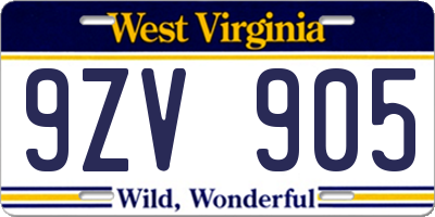 WV license plate 9ZV905
