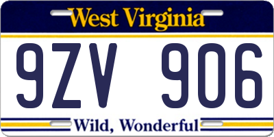 WV license plate 9ZV906