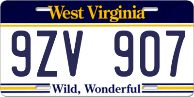 WV license plate 9ZV907