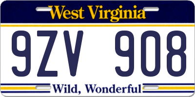 WV license plate 9ZV908