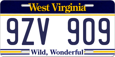 WV license plate 9ZV909