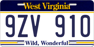 WV license plate 9ZV910