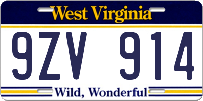 WV license plate 9ZV914