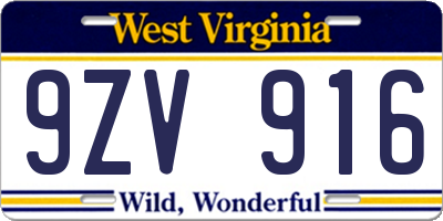 WV license plate 9ZV916