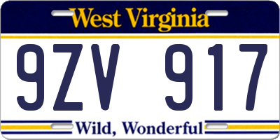 WV license plate 9ZV917