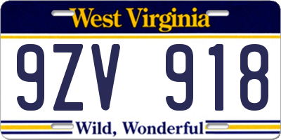 WV license plate 9ZV918
