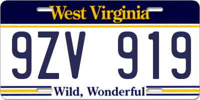 WV license plate 9ZV919