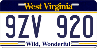 WV license plate 9ZV920