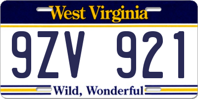 WV license plate 9ZV921