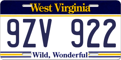 WV license plate 9ZV922