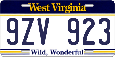 WV license plate 9ZV923