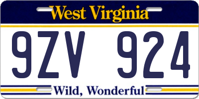 WV license plate 9ZV924