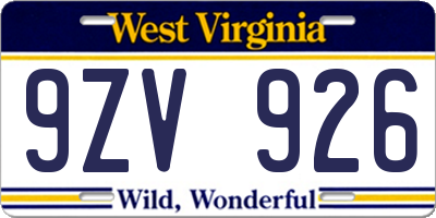 WV license plate 9ZV926