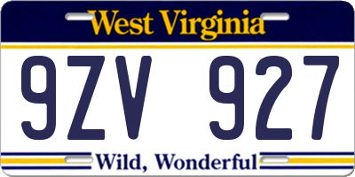 WV license plate 9ZV927