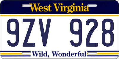 WV license plate 9ZV928