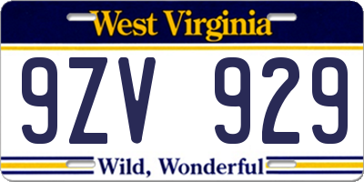 WV license plate 9ZV929