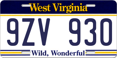 WV license plate 9ZV930