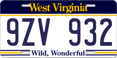 WV license plate 9ZV932