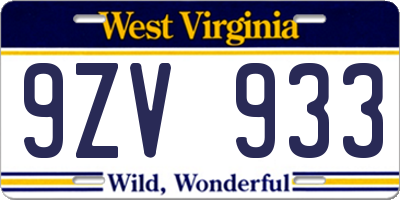 WV license plate 9ZV933