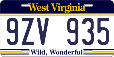 WV license plate 9ZV935