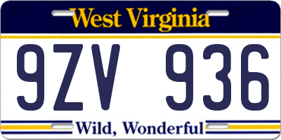 WV license plate 9ZV936