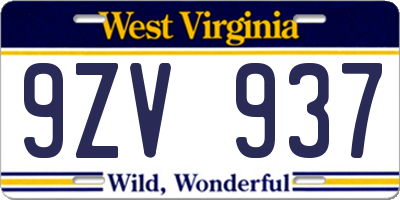 WV license plate 9ZV937