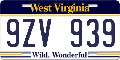 WV license plate 9ZV939