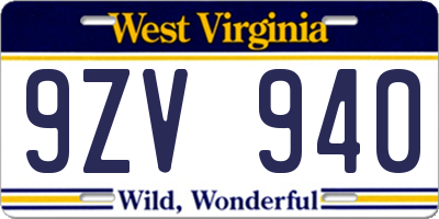 WV license plate 9ZV940