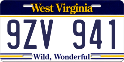 WV license plate 9ZV941