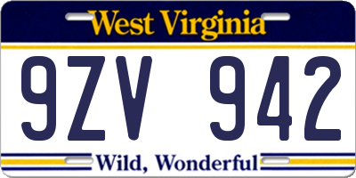 WV license plate 9ZV942