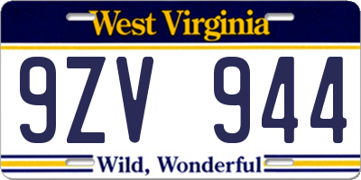WV license plate 9ZV944