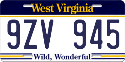 WV license plate 9ZV945