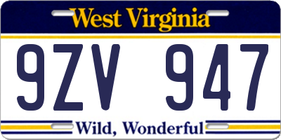 WV license plate 9ZV947