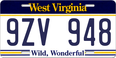 WV license plate 9ZV948