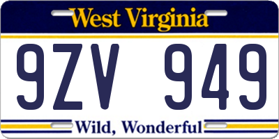 WV license plate 9ZV949