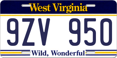 WV license plate 9ZV950