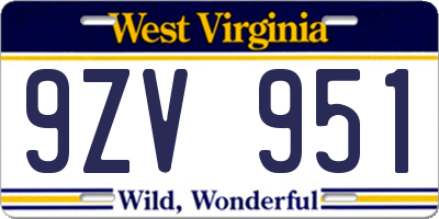 WV license plate 9ZV951