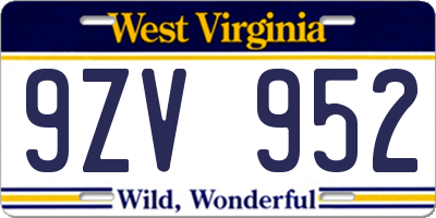 WV license plate 9ZV952