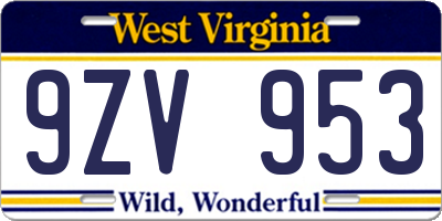 WV license plate 9ZV953