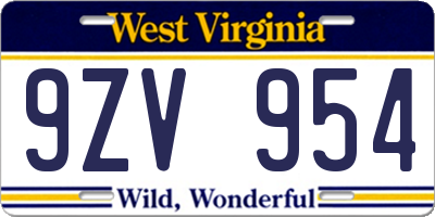 WV license plate 9ZV954