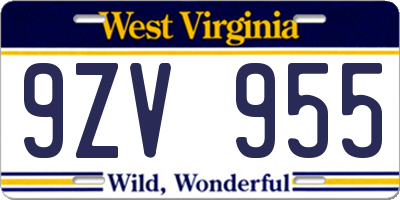 WV license plate 9ZV955