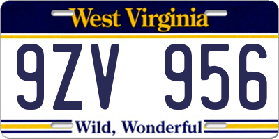 WV license plate 9ZV956