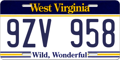 WV license plate 9ZV958