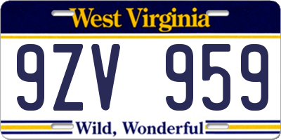 WV license plate 9ZV959